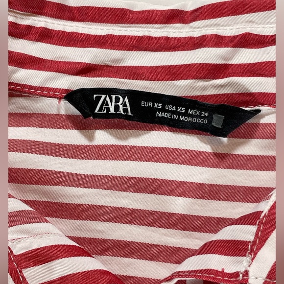 Zara Red and White Striped Oversized Button Down Shirt X-Small - Picture 4 of 10